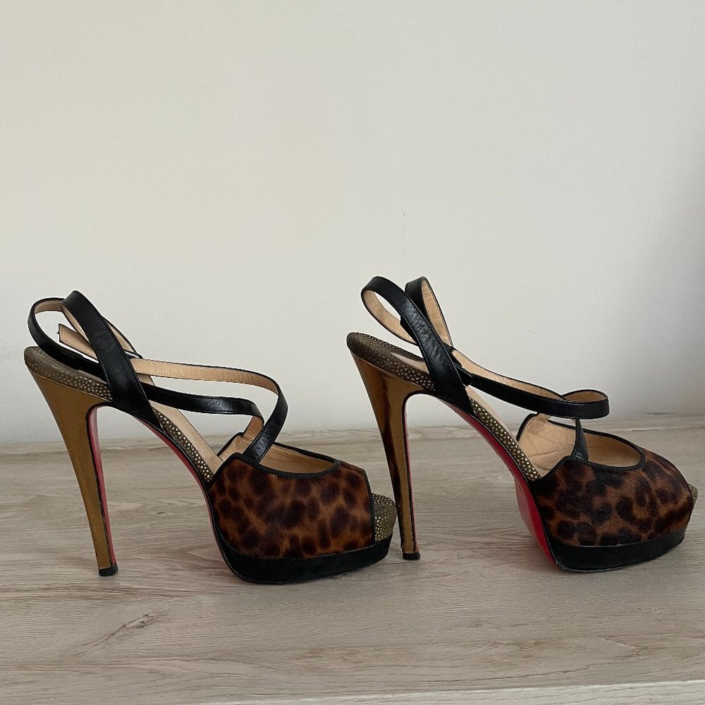 Christian Louboutin Strappy Pumps with Leopard Detail